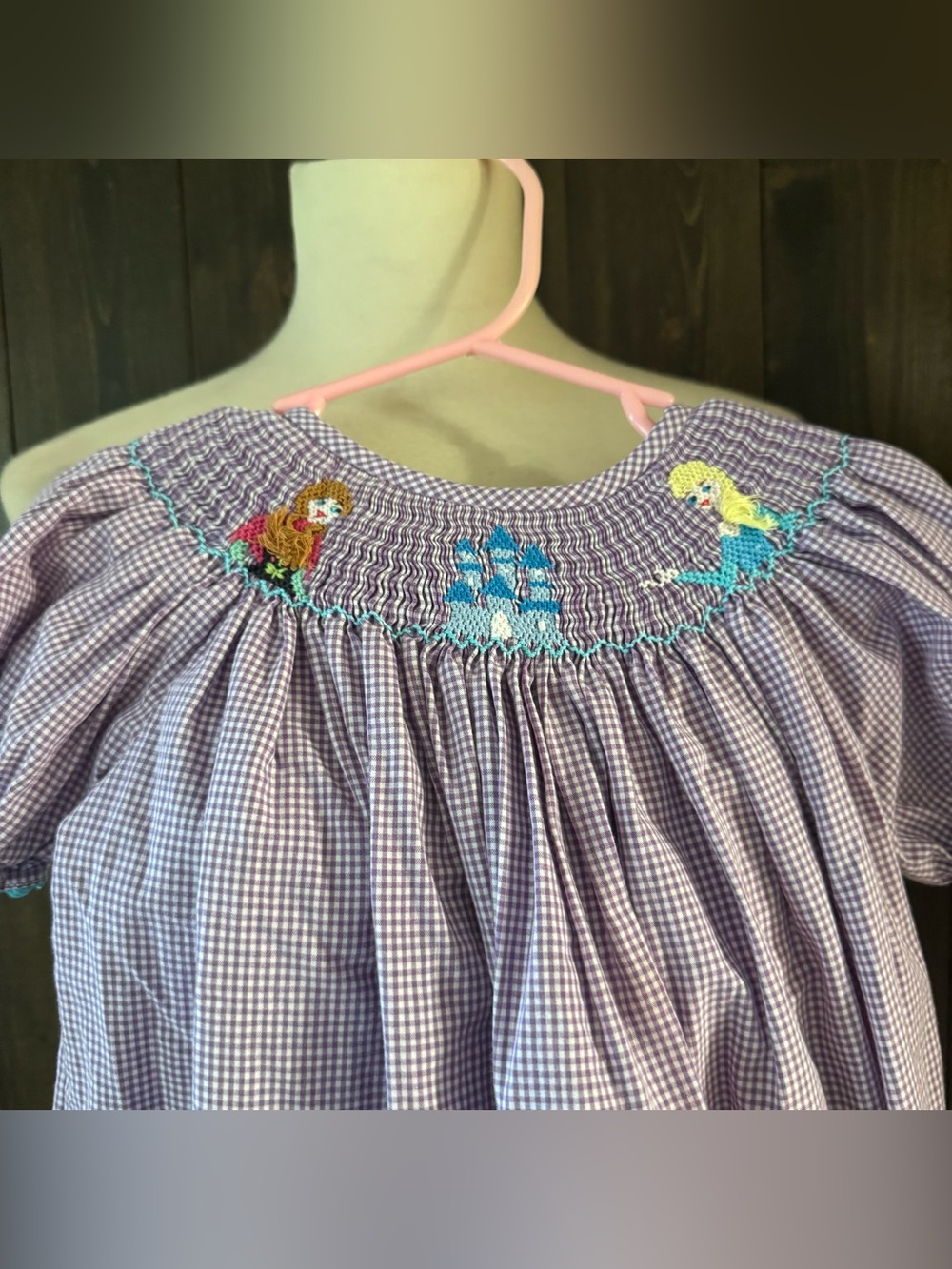 Girls Classic Whimsy Frozen Princess Elsa Anna Purple Gingham Dress 3T